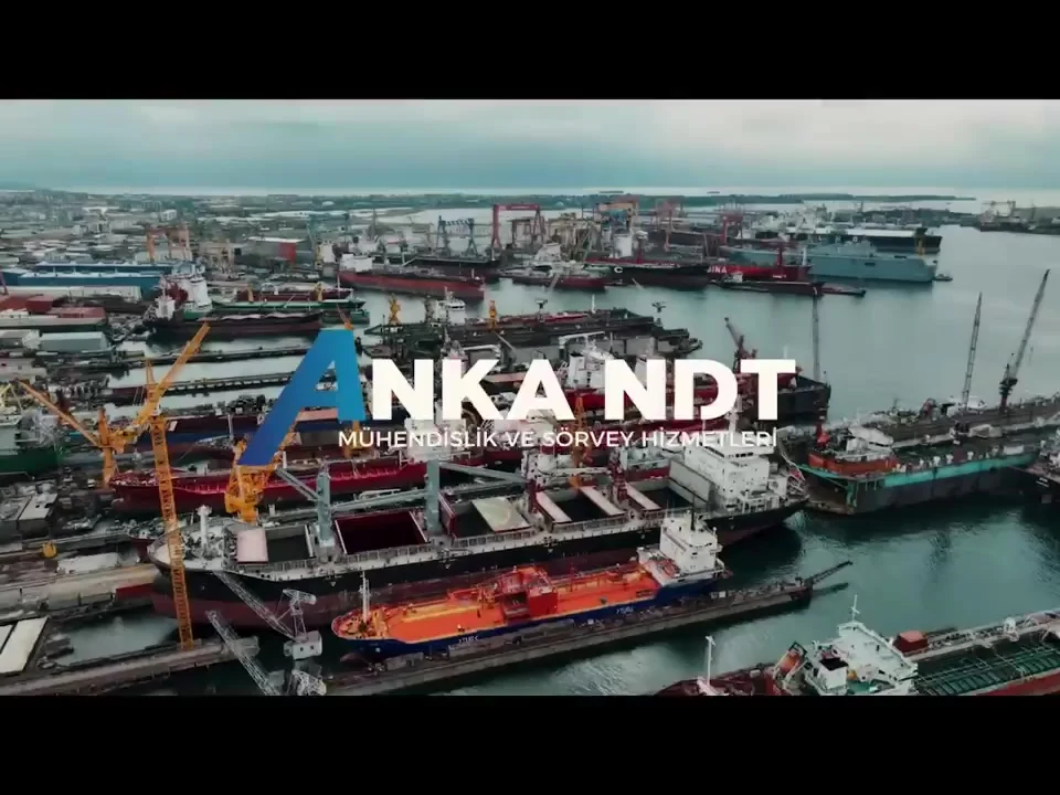 ANKA NDT logo over an aerial shipyard view, a frame from the original promotional video