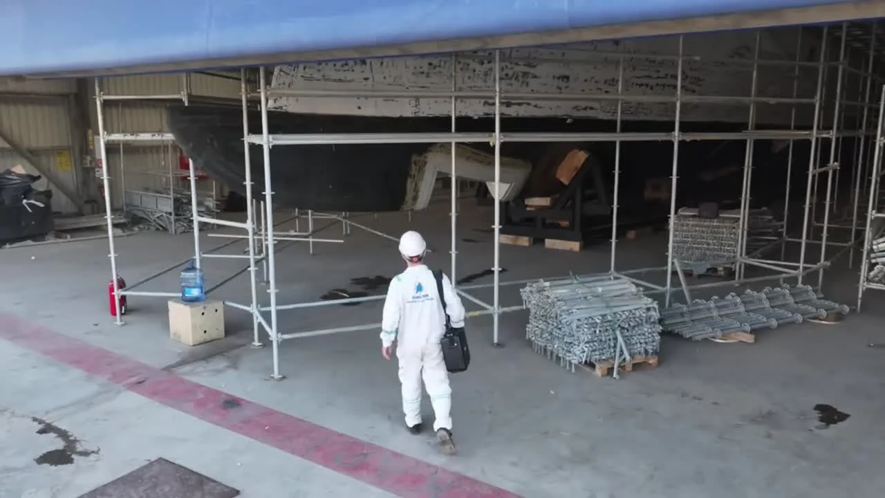 Original video frame from a composite yacht and boat hull inspection
